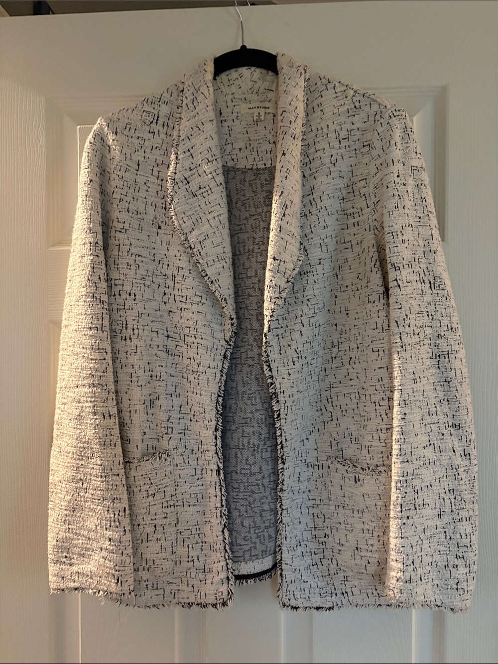 Max Studio Cream Tweed Open-Front Blazer with Black Speckle